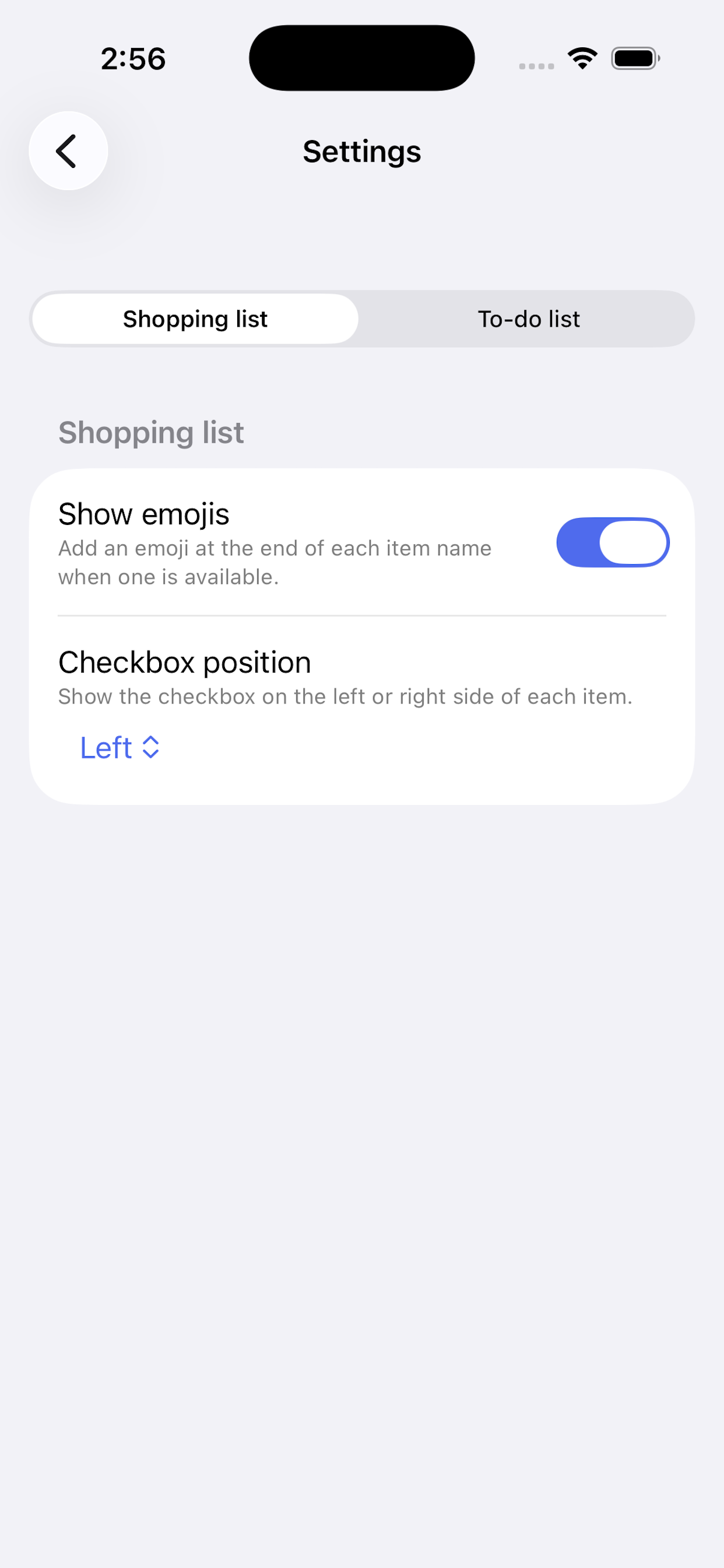 QuickListIOS Home Screen